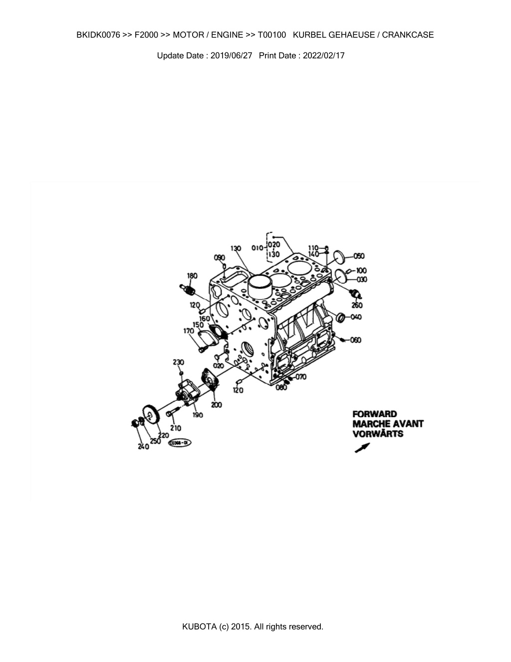 bkidk0076 f2000 motor engine t00100 kurbel l.w