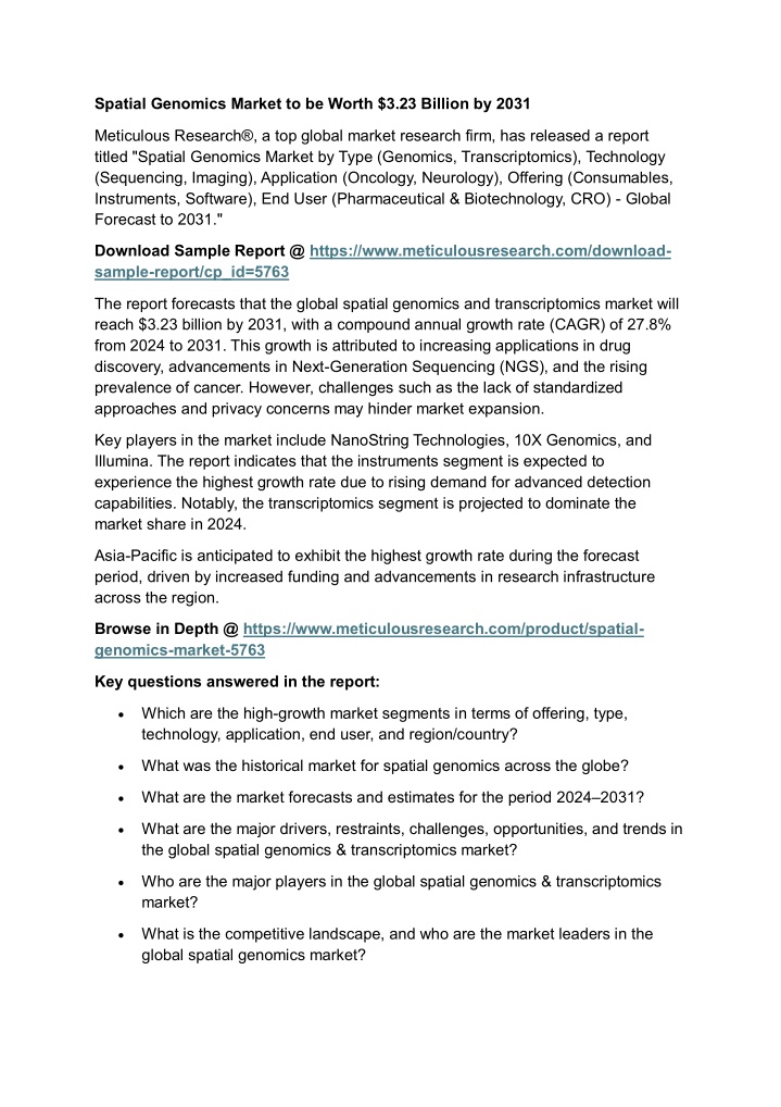 spatial genomics market to be worth 3 23 billion n.w