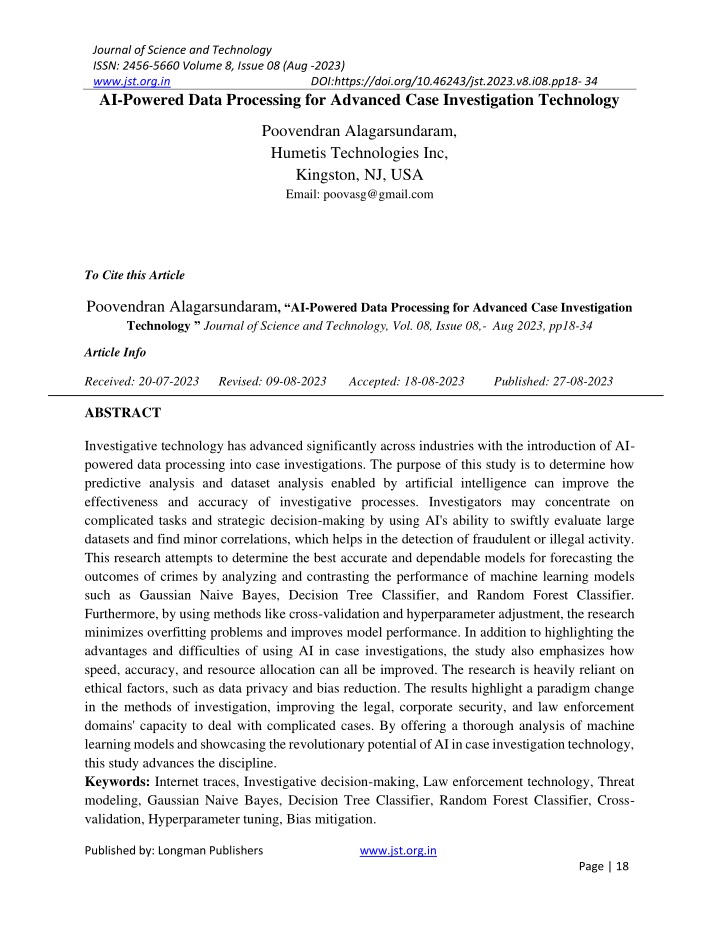journal of science and technology issn 2456 5660 n.w