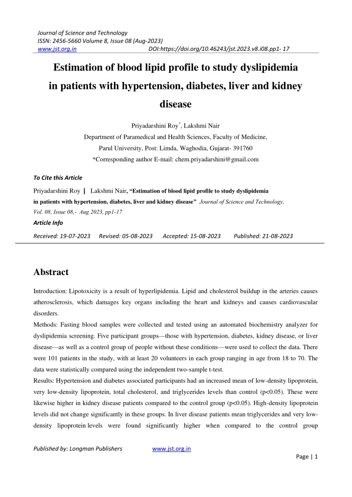journal of science and technology issn 2456 5660 n.w