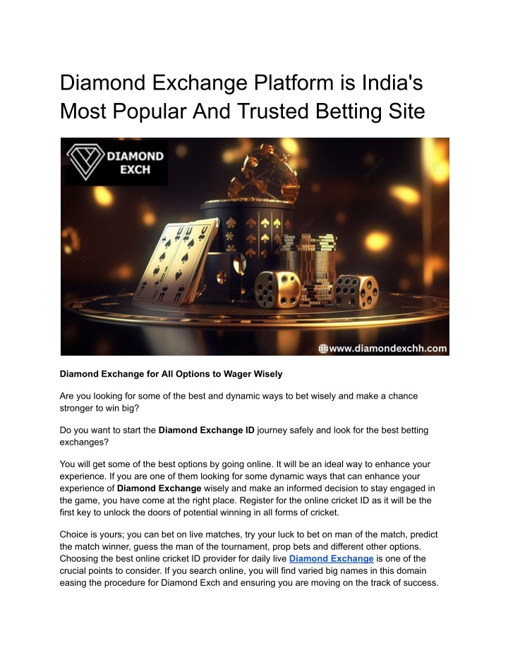 diamond exchange platform is india s most popular n.w
