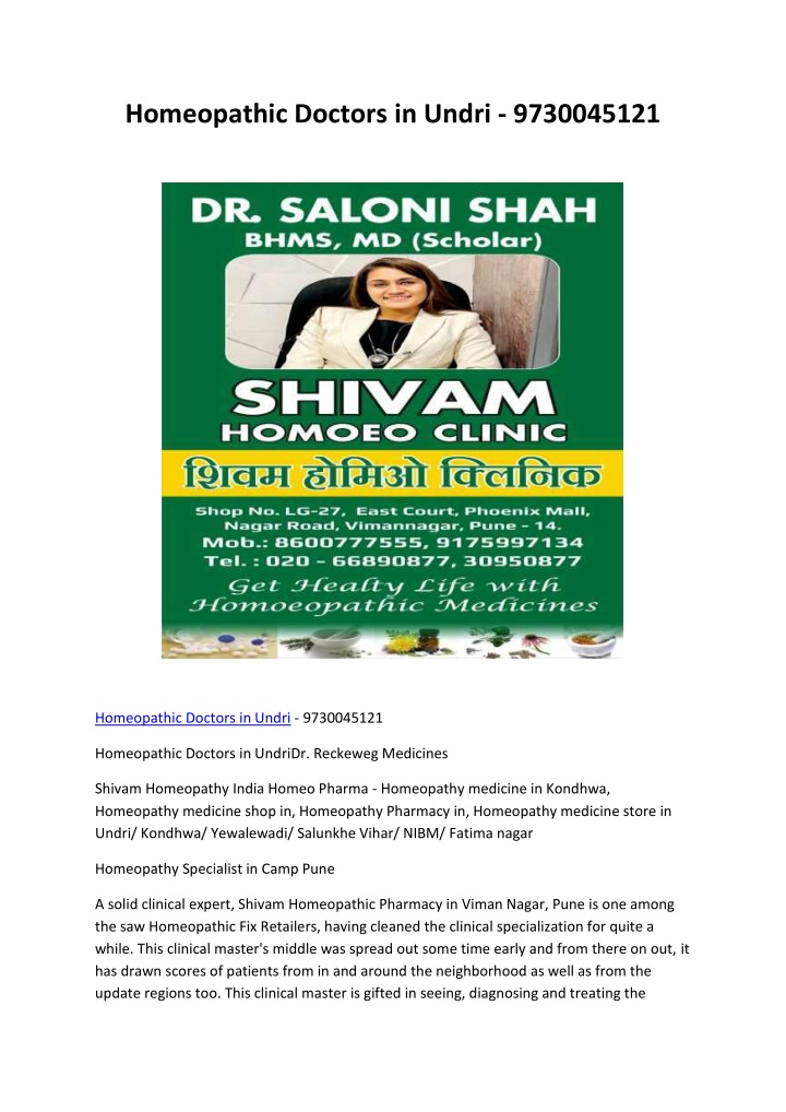 homeopathic doctors in undri 9730045121 n.w