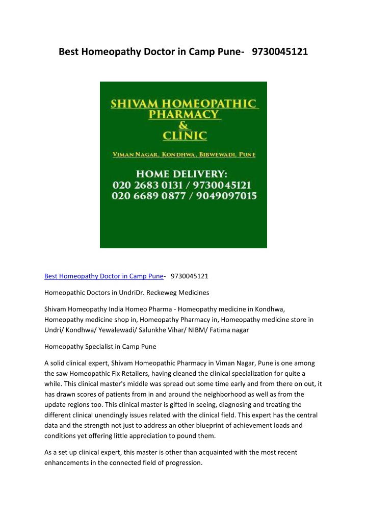 best homeopathy doctor in camp pune 9730045121 n.w