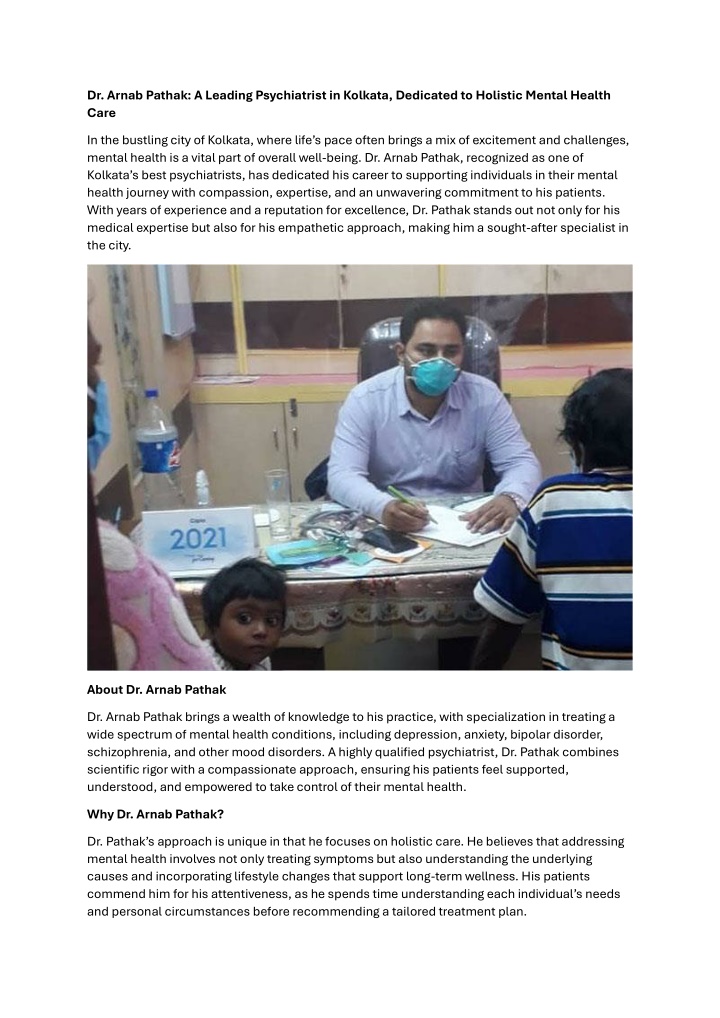 dr arnab pathak a leading psychiatrist in kolkata n.w