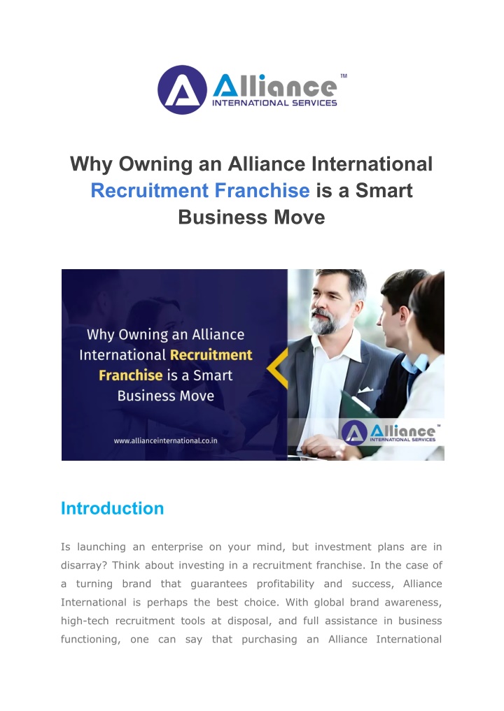why owning an alliance international recruitment n.w