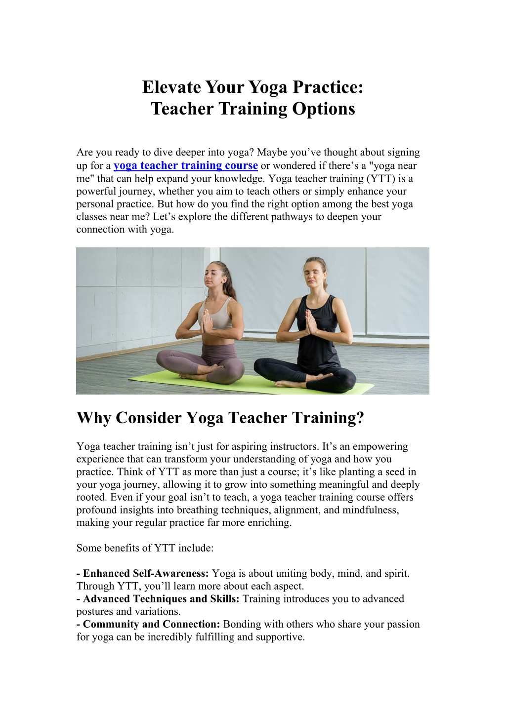 elevate youryoga practice teacher training options l.w