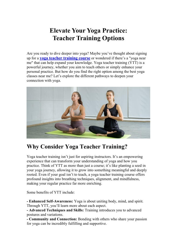 elevate youryoga practice teacher training options n.w