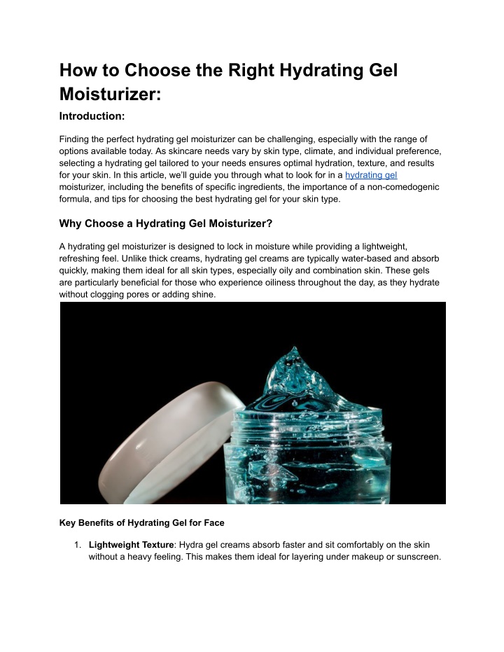 how to choose the right hydrating gel moisturizer n.w