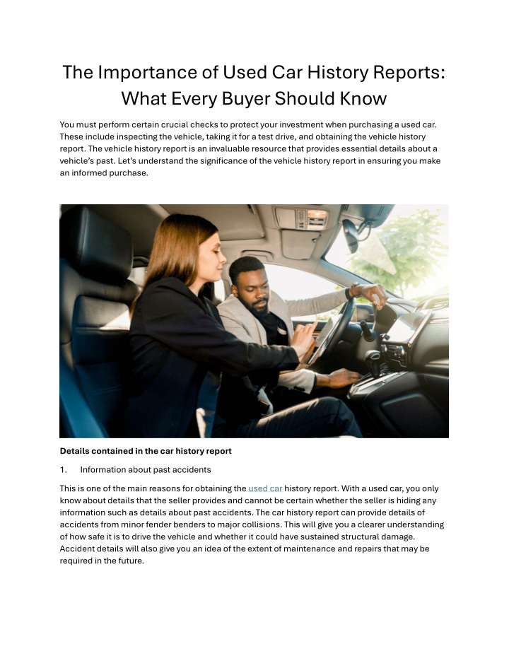 the importance of used car history reports what n.w