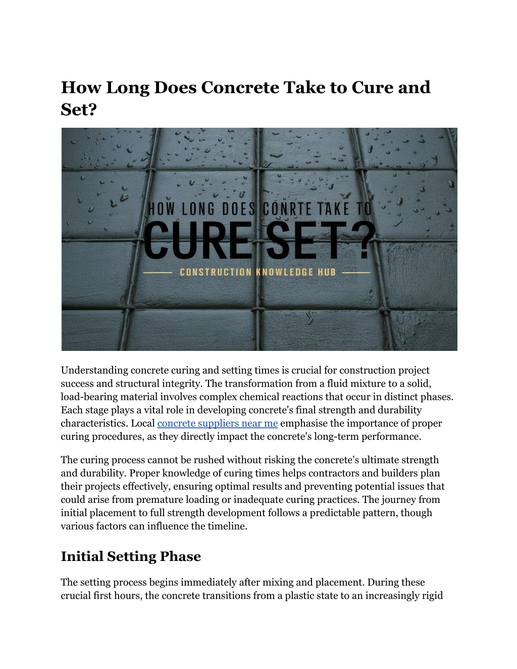 how long does concrete take to cure and set l.w