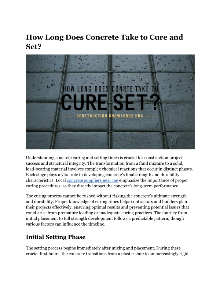 how long does concrete take to cure and set n.w