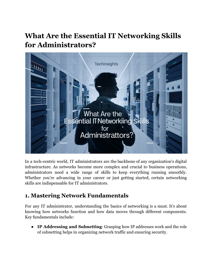 what are the essential it networking skills n.w