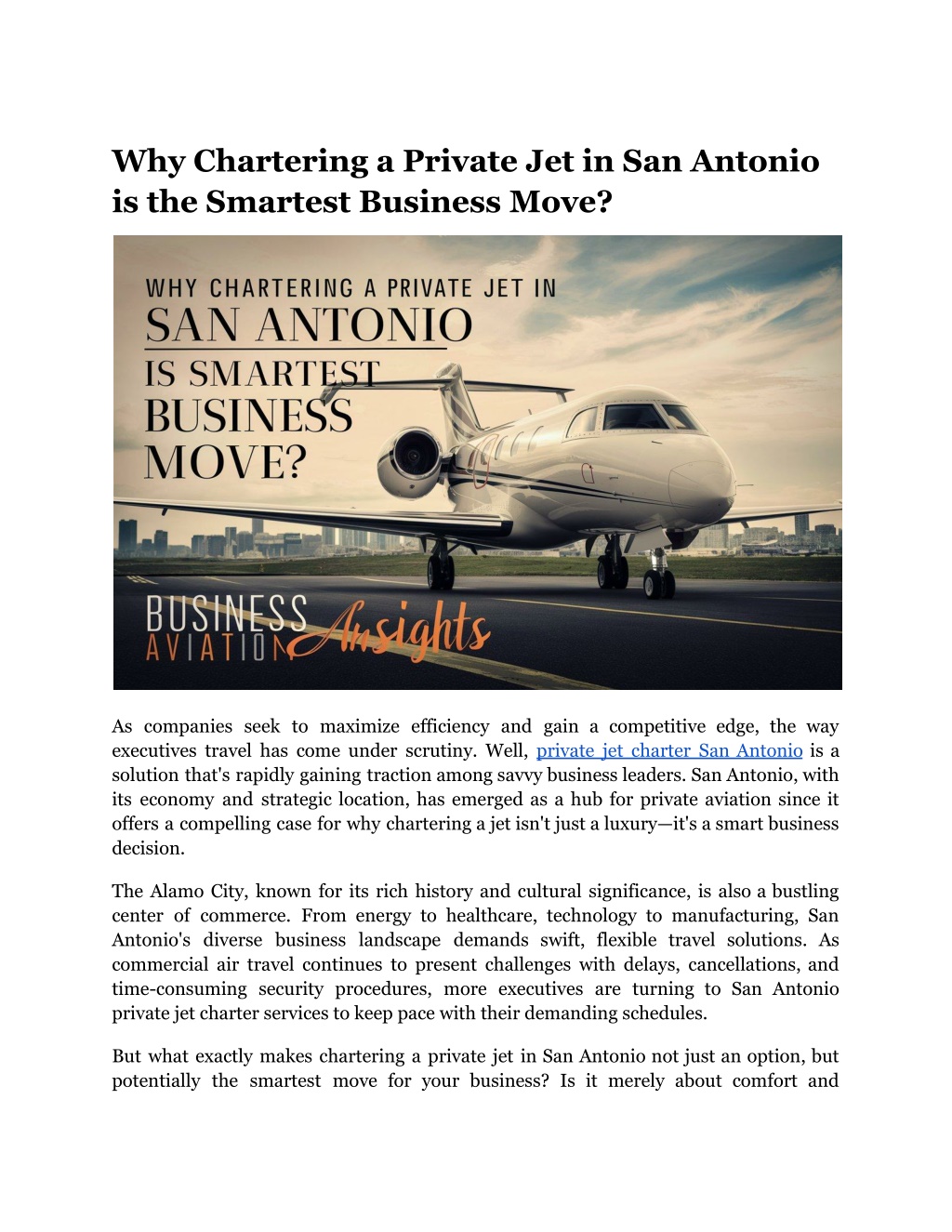 why chartering a private jet in san antonio l.w