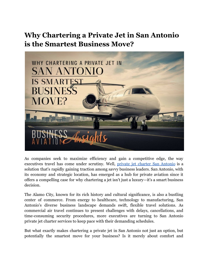 why chartering a private jet in san antonio n.w