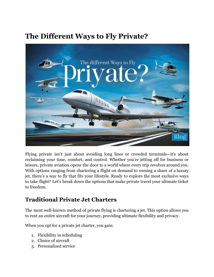 the different ways to fly private n.w