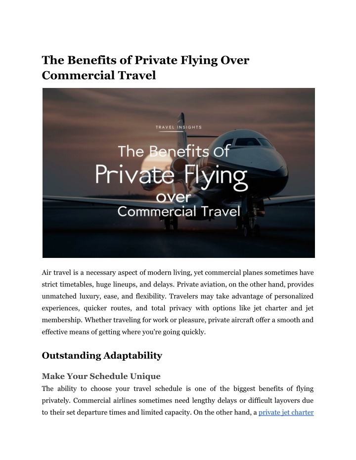 the benefits of private flying over commercial n.w