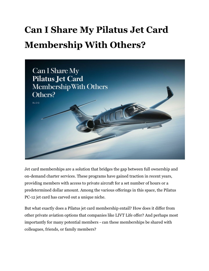 can i share my pilatus jet card n.w