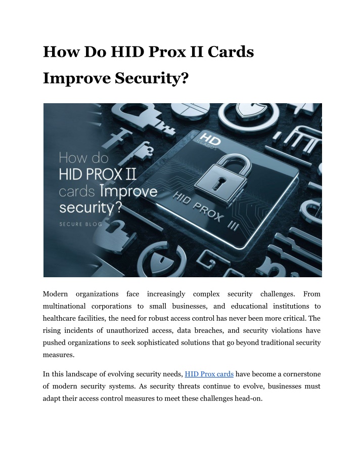 how do hid prox ii cards n.w