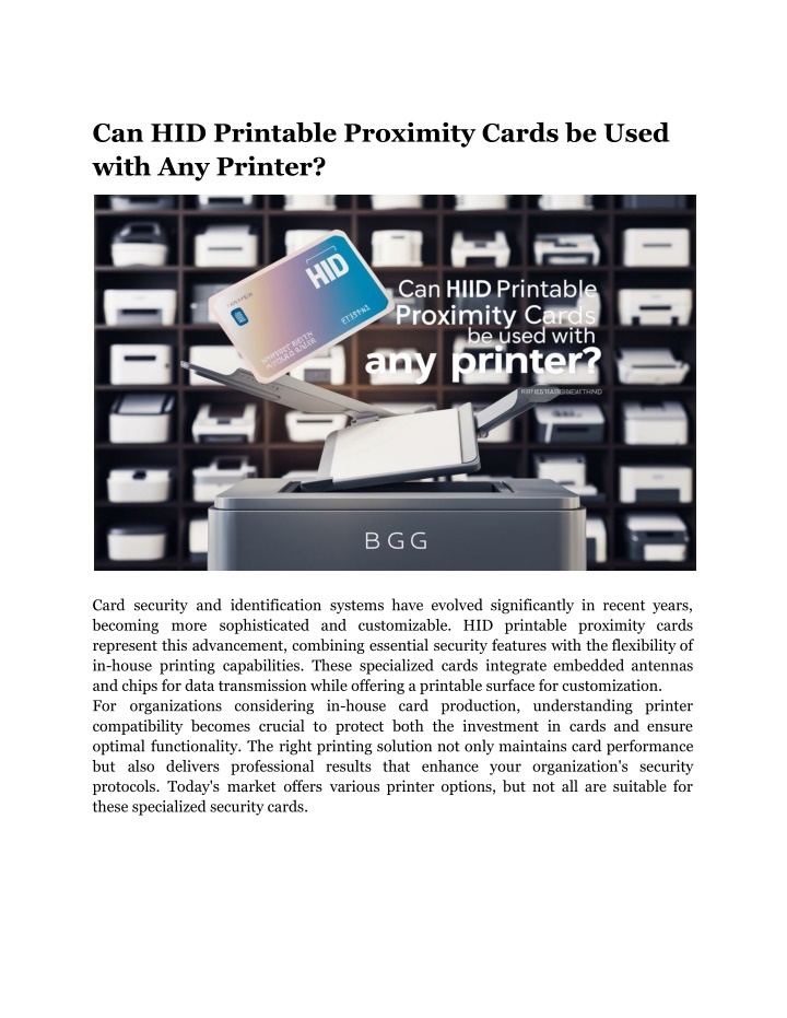 can hid printable proximity cards be used with n.w