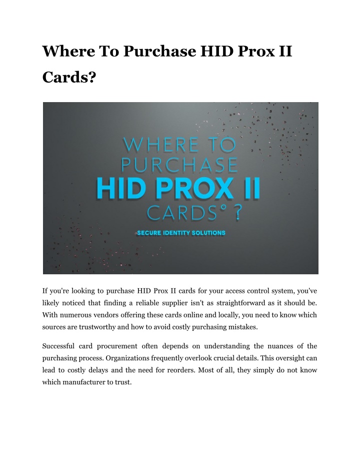 where to purchase hid prox ii n.w