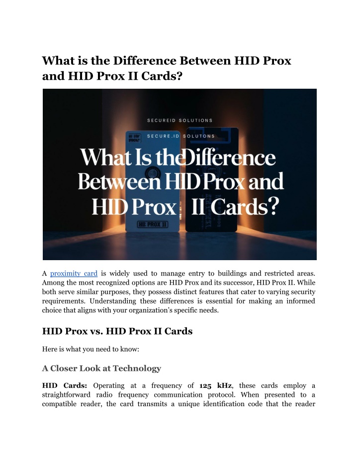 what is the difference between hid prox n.w