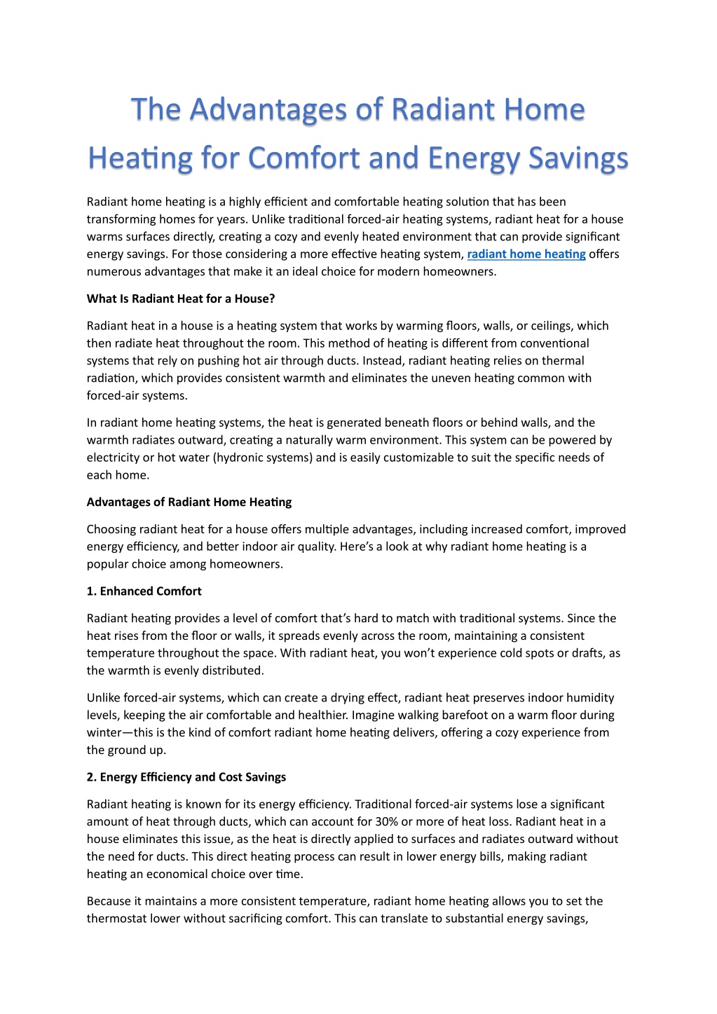 the advantages of radiant home heating l.w