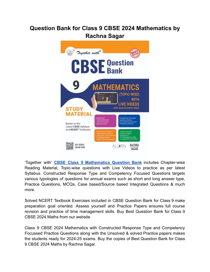 question bank for class 9 cbse 2024 mathematics n.w