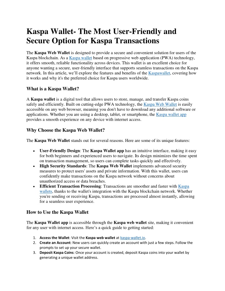 kaspa wallet the most user friendly and secure n.w