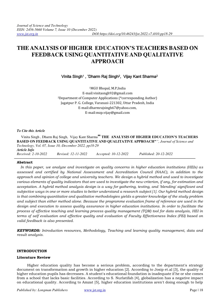 journal of science and technology issn 2456 5660 n.w