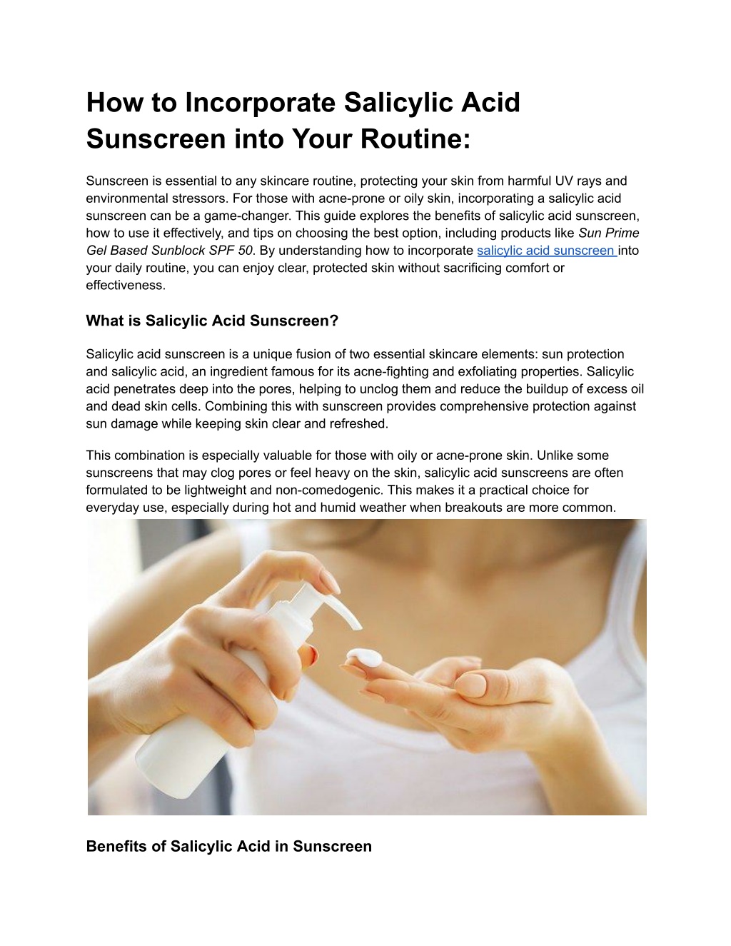 how to incorporate salicylic acid sunscreen into l.w