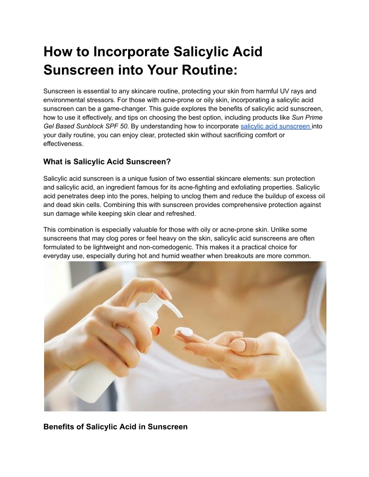how to incorporate salicylic acid sunscreen into n.w