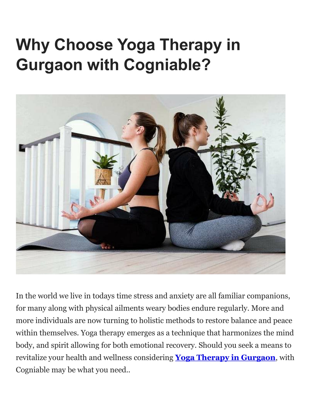 why choose yoga therapy in gurgaon with cogniable l.w