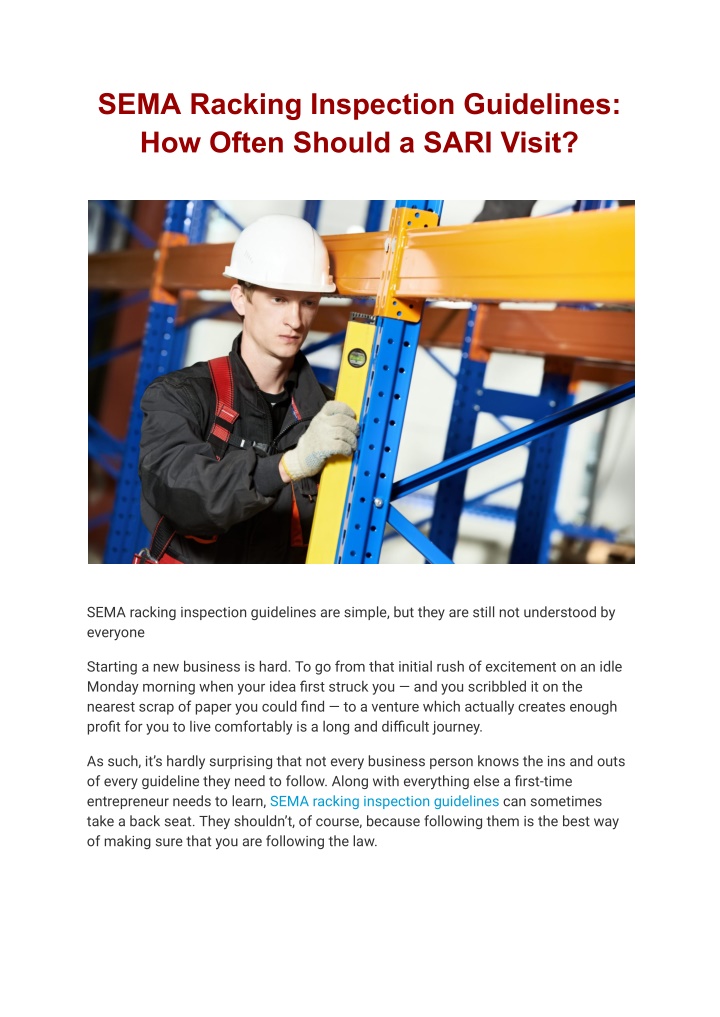 sema racking inspection guidelines how often n.w