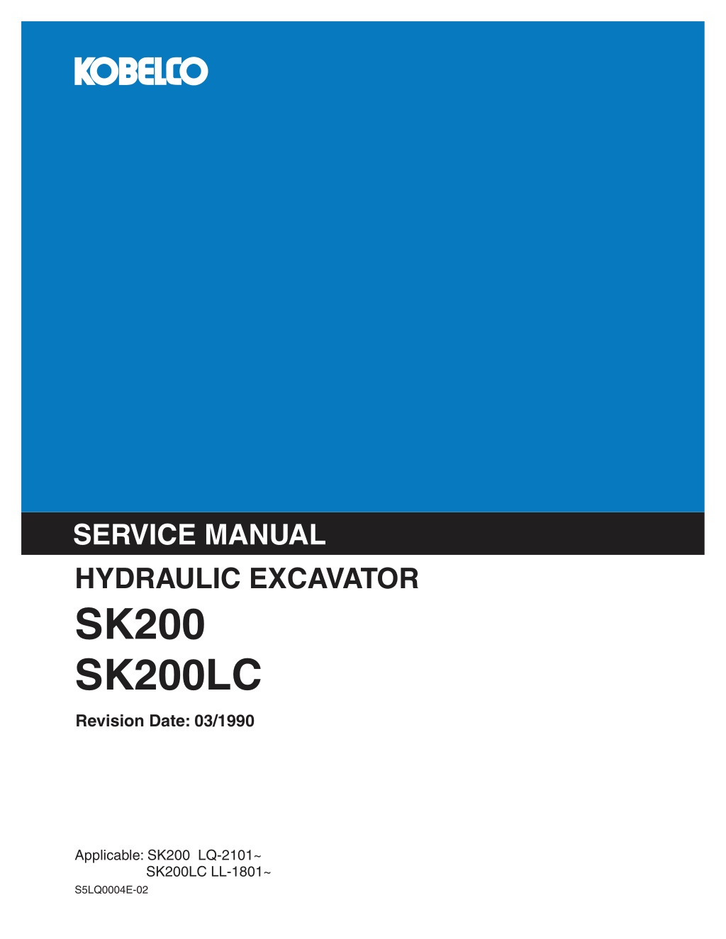 service manual hydraulic excavator l.w