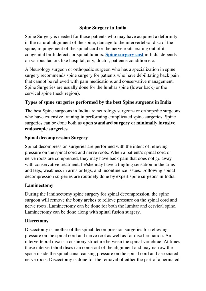 spine surgery in india n.w