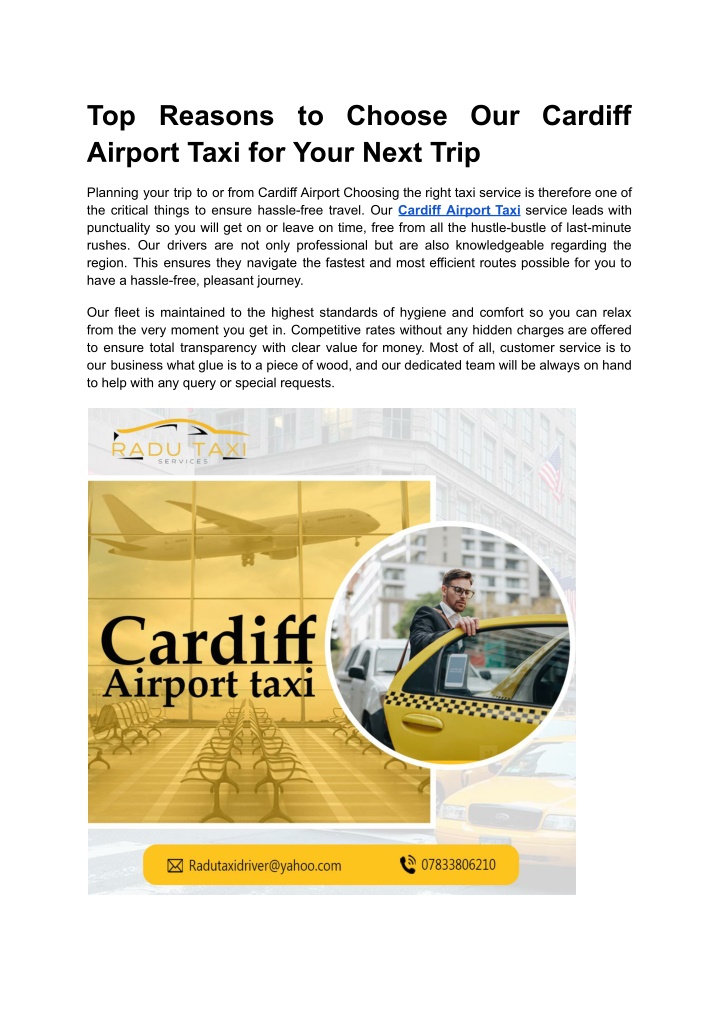 top reasons to choose our cardiff airport taxi n.w