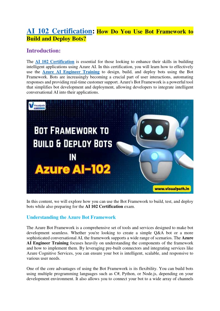 ai 102 certification how do you use bot framework n.w