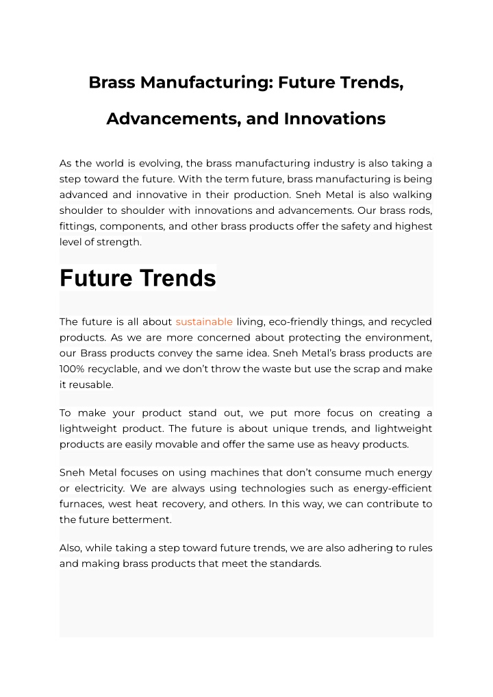 brass manufacturing future trends n.w