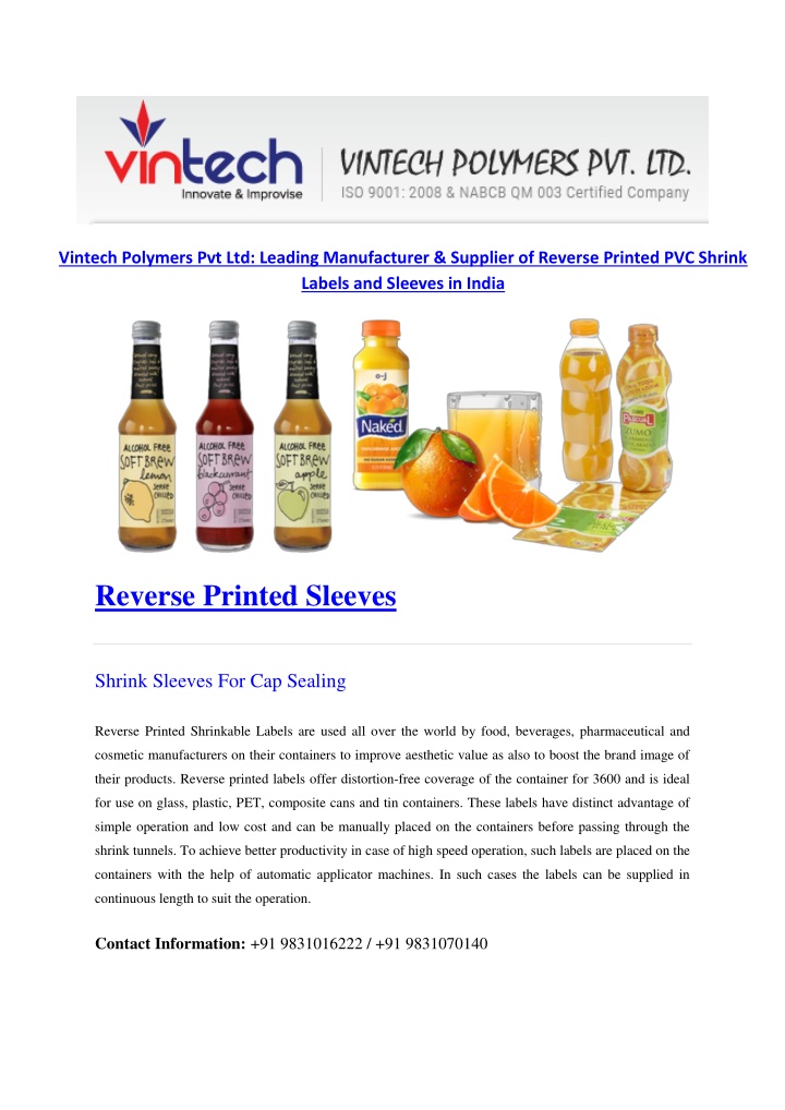 vintech polymers pvt ltd leading manufacturer n.w