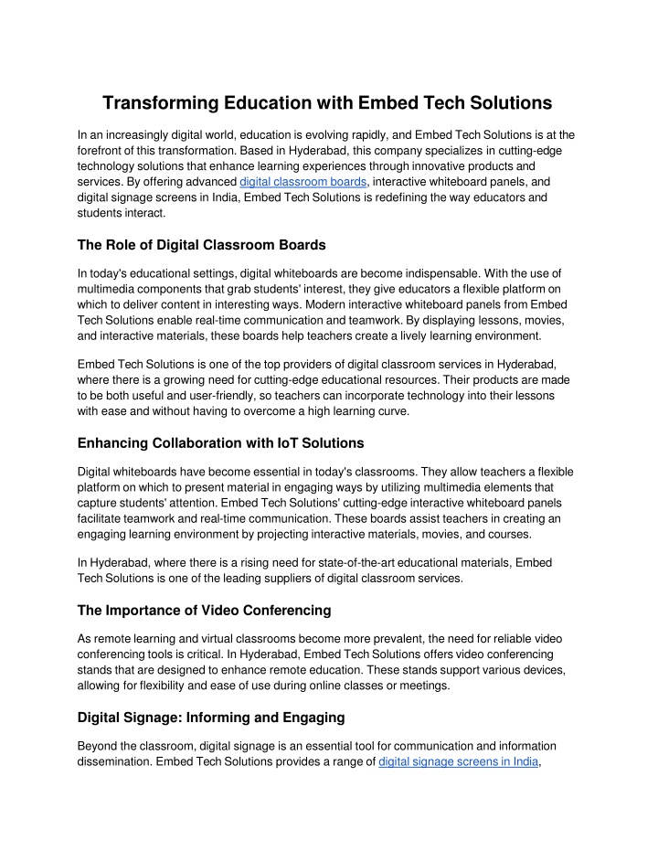Transforming Education with Embed Tech Solutions -