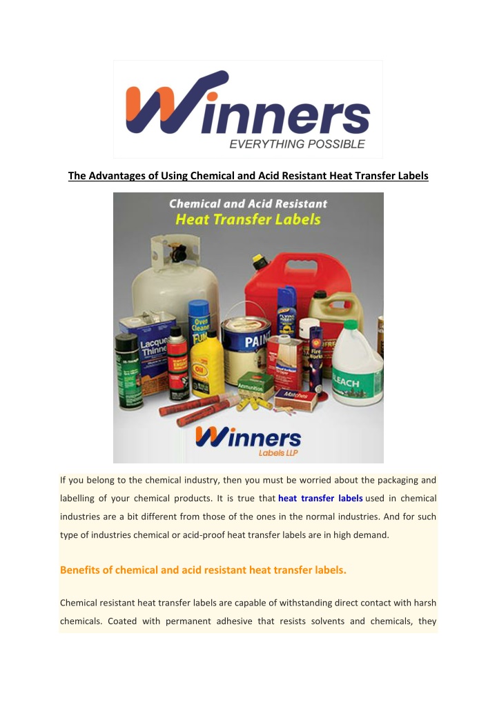 the advantages of using chemical and acid n.w
