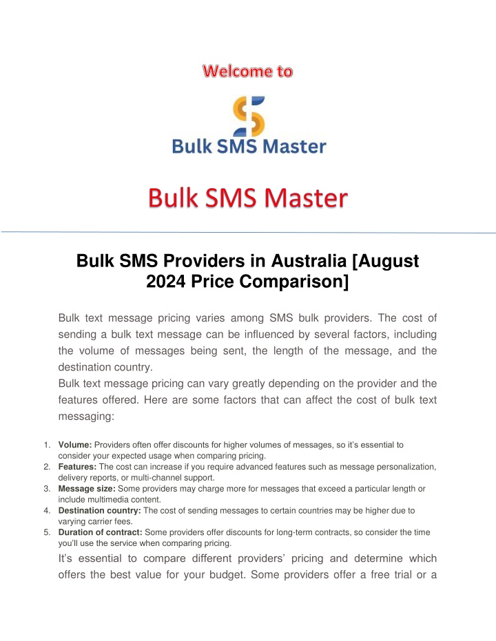 bulk sms providers in australia august 2024 price n.w
