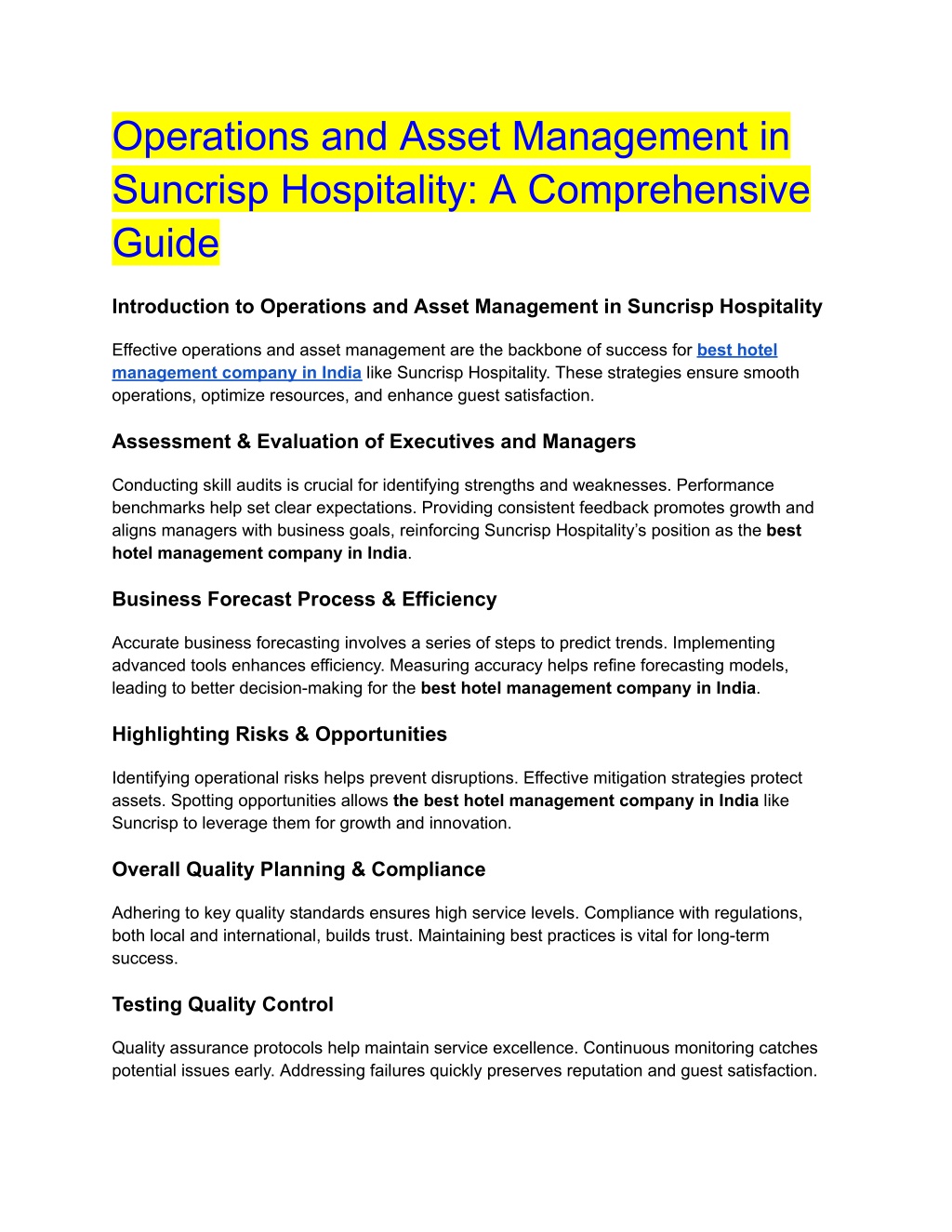 operations and asset management in suncrisp l.w