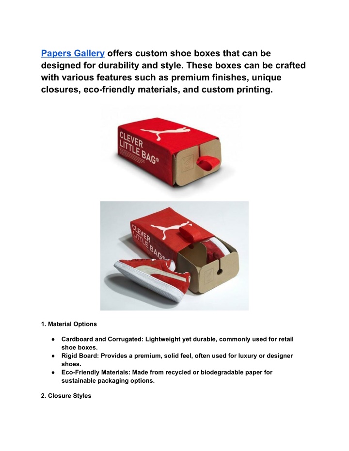 papers gallery offers custom shoe boxes that n.w