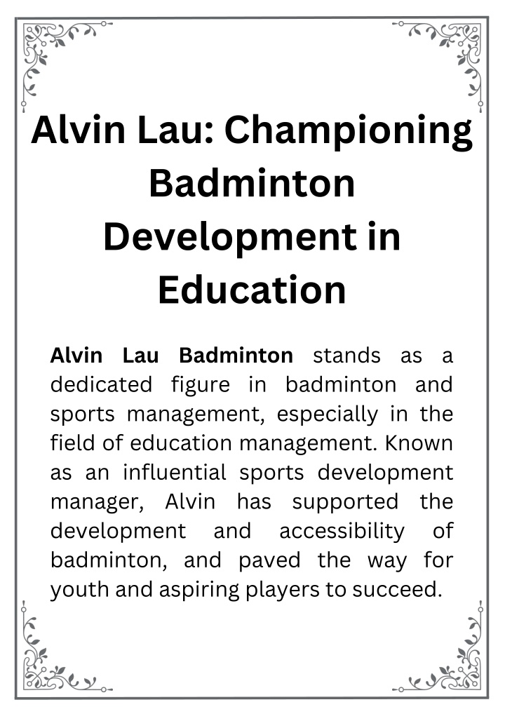 alvin lau championing badminton development n.w