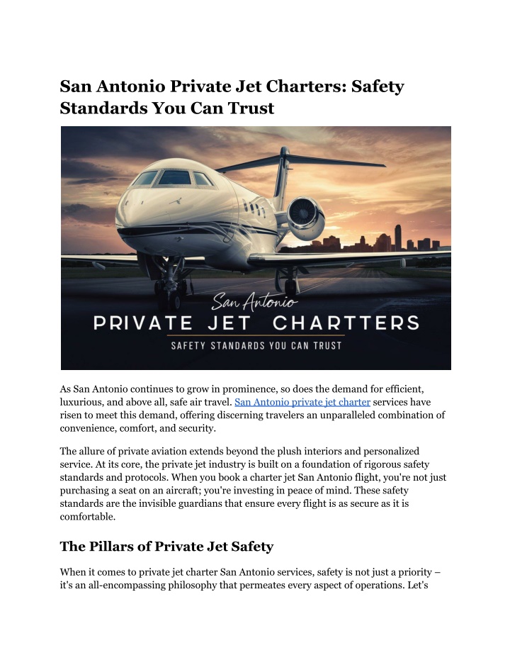 san antonio private jet charters safety standards n.w