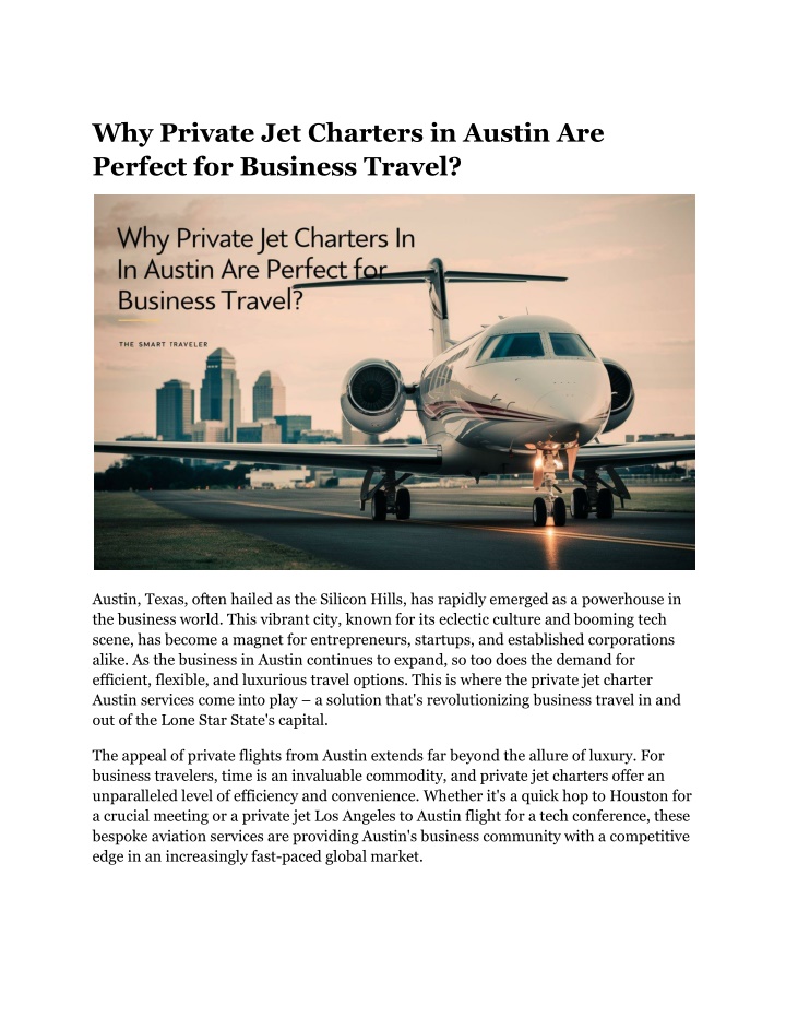 why private jet charters in austin are perfect n.w
