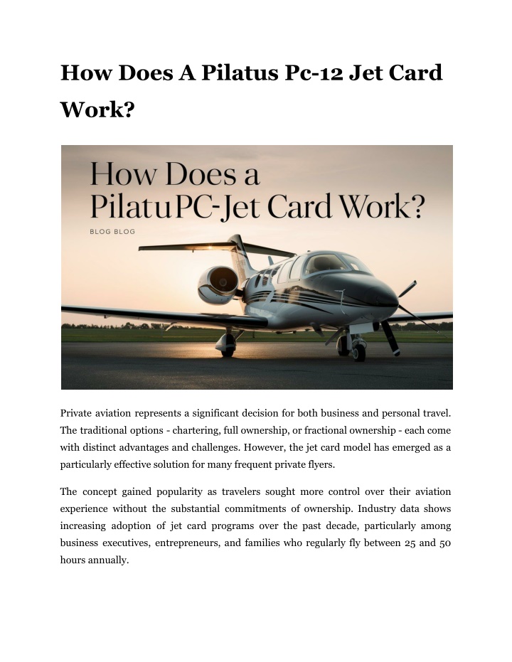 how does a pilatus pc 12 jet card n.w