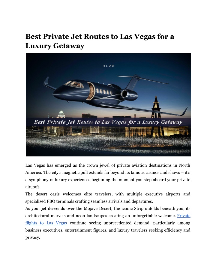 best private jet routes to las vegas for a luxury n.w