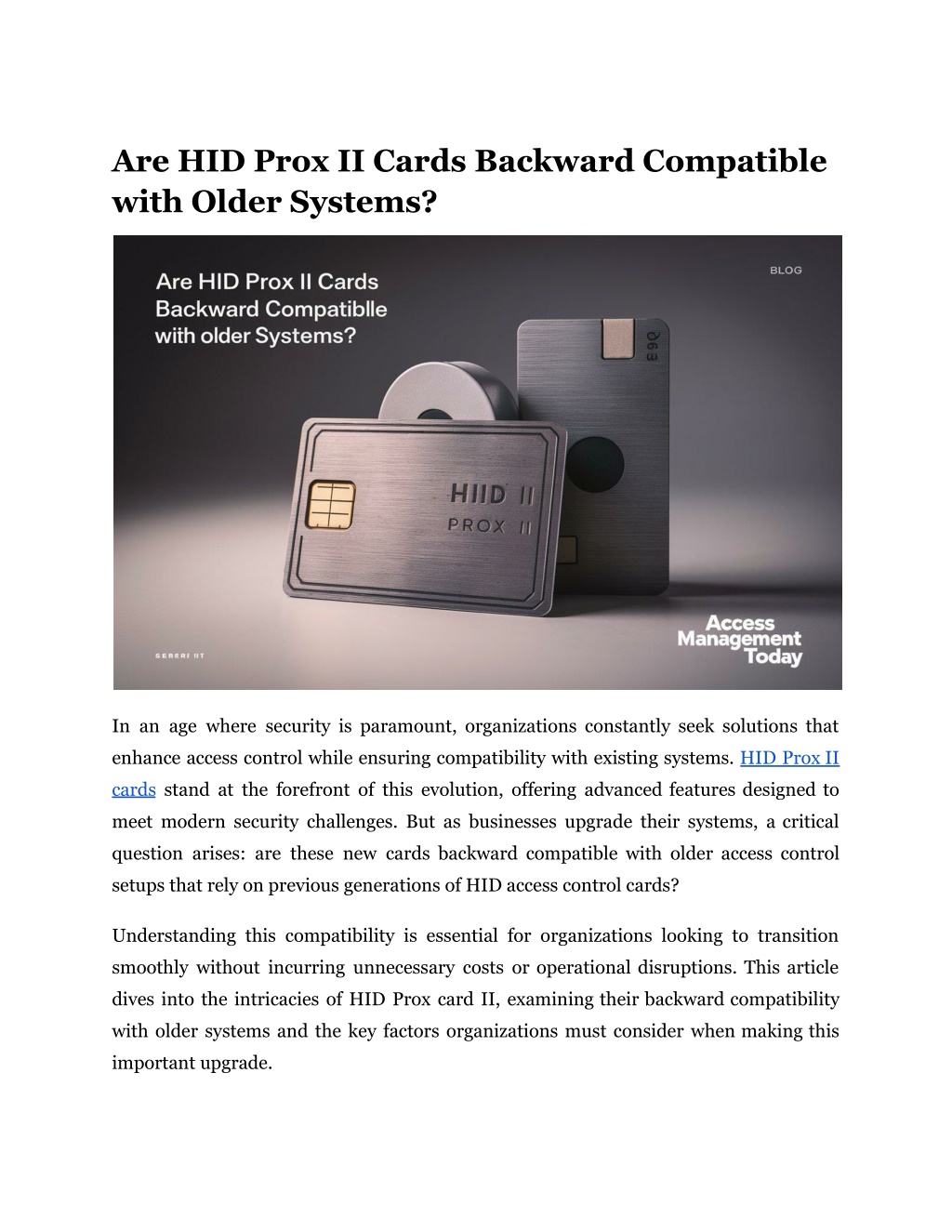 are hid prox ii cards backward compatible with l.w